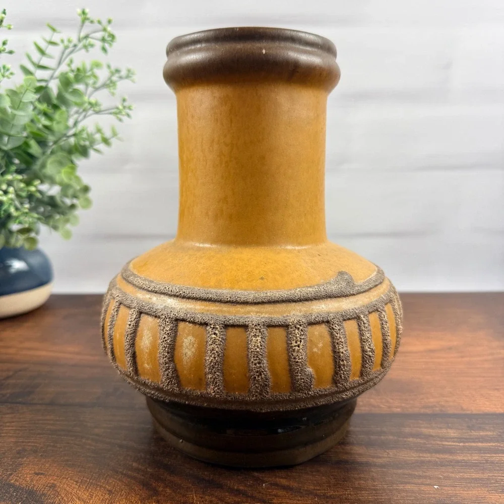 Strehla Keramik GDR Fat Lava Pottery Vase Honey Brown East German 8